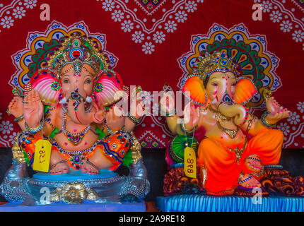 Decoreted Ganesh idol during Ganesh Chaturthi festival in Mumbai India Stock Photo