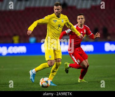 Stadion Rajko Mitic, Belgrade, Serbia. 17th Nov, 2019. European Championships 2020 Qualifier, Serbia versus Ukraine; Andriy Yarmolenko of Ukraine - Editorial Use Credit: Action Plus Sports/Alamy Live News Stock Photo