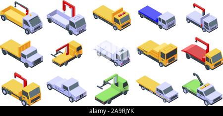 Tow truck icons set, isometric style Stock Vector