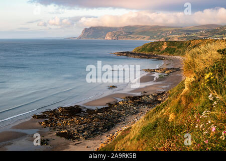 View east from Morfa Nefyn in evening light, Llŷn Peninsula, Gwynedd, Wales Stock Photo