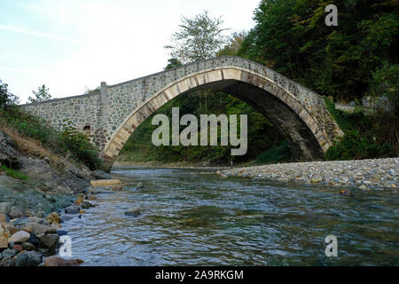 There are many Ottoman stone bridges along the valley of yanbolu in Trabzon province. one of them is the yeniköy bridge Stock Photo