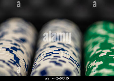 Stacks in poker chips in the box Stock Photo