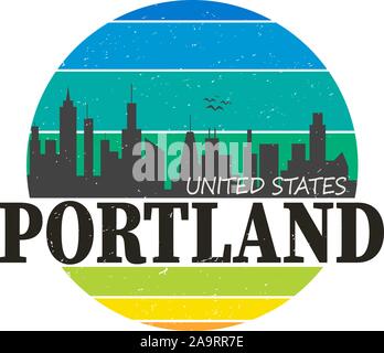 Portland Oregon Skyline Souvenir Travel Vector Art Design Tourism Stock Vector