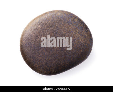 Smooth sea pebbles isolated on a white background. Top view on a stone of dark color Stock Photo