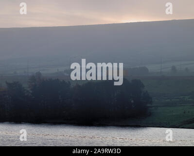 Stott Hall Farm across Booth Wood Reservoir from pub on A672 Ripponden / Oldham Road Rishworth Stock Photo