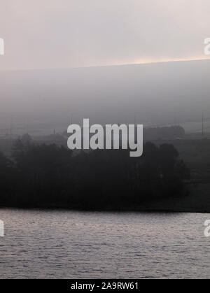 Stott Hall Farm across Booth Wood Reservoir from pub on A672 Ripponden / Oldham Road Rishworth Stock Photo