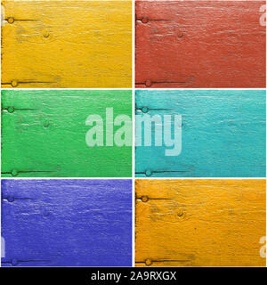 Set of six painted wooden textures in different colors, edited based on real yellow texture Stock Photo