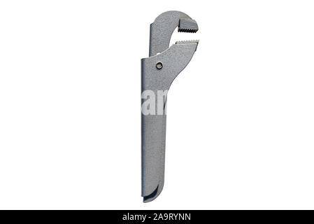 Closed old pipe wrench, isolated on a white background with a clipping path. Stock Photo