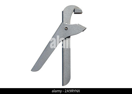 Open old pipe wrench, isolated on a white background with a clipping path. Stock Photo