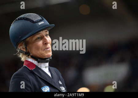 Stuttgart, Germany. 17th Nov, 2019. 35th Stuttgart German Masters, Equestrian Sport, Dressage, Master: Germany's Ingrid Klimke rides her horse Franziskus. Credit: Sebastian Gollnow/dpa/Alamy Live News Stock Photo