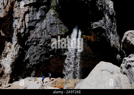 Spouting Rock, a much larger waterfall than those of its more famous neighbour Hanging Lake. Spouting Rock is a short detour from Hanging Lake. Stock Photo