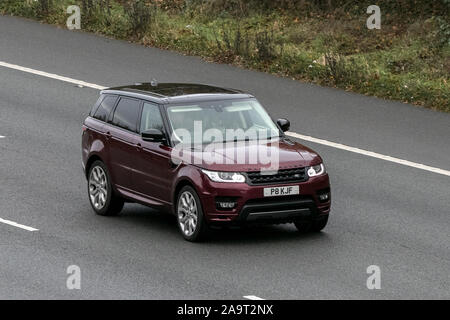 Land Rover Range Rover Sport Abio Dyn Sdv8 A luxury prestige car traveling southbound on the M61 motorway near Manchester, UK. Stock Photo