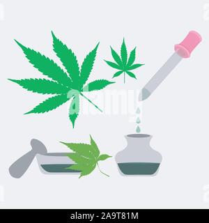 Dripping marijuana extract with a pipette. Stock Vector
