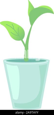Light pot with green plant isolated on white background for eco decoration design. Home decor element flat Vector graphic illustration. Modern Organic icon. Potted house Houseplant growth concept Stock Vector
