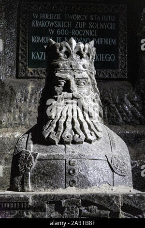 Bust of Polish king Casimir III the Great made of salt at Wieliczka Salt Mine, Poland Stock Photo