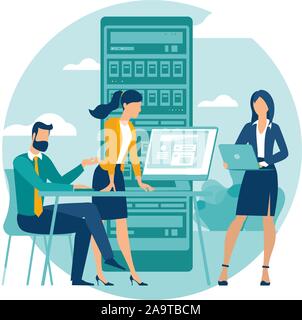 Data center horizontal banner set with hosting servers elements isolated vector illustration Stock Vector