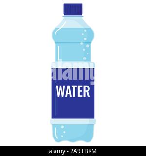 Plastic bottle of fresh water with bubbles icon isolated on white background. Stock Vector