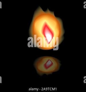 Flame with reflection on a black surface. Stock Vector