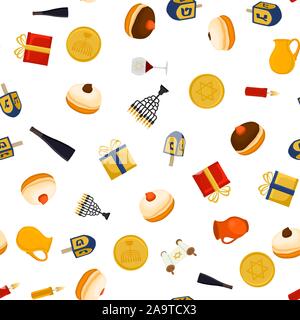 Illustration on theme big colored pattern Hanukkah, seamless set clay jug. Seamless pattern consisting of collection jug liquid oil, accessory holiday Stock Vector