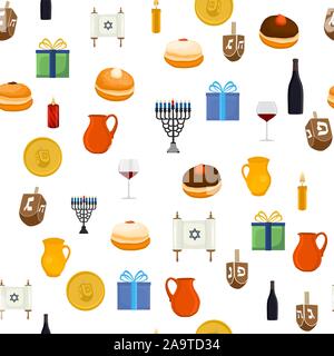 Illustration on theme big colored pattern Hanukkah, seamless set clay jug. Seamless pattern consisting of collection jug liquid oil, accessory holiday Stock Vector
