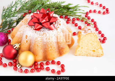 Christmas cake on white background with decoration Stock Photo