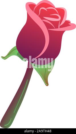 Colorful one red vector rose in beautiful style isolated on white background. Valentine card. Love, romance dating icon. Garden flower. Romantic invitation. Gift symbol. Wedding, Anniversary, birthday Stock Vector