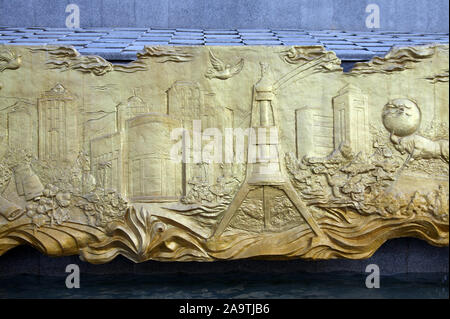 Detail of the mechanical sculpture of the Ruhnama book by Saparmurat Niyazov in Ashgabat Stock Photo