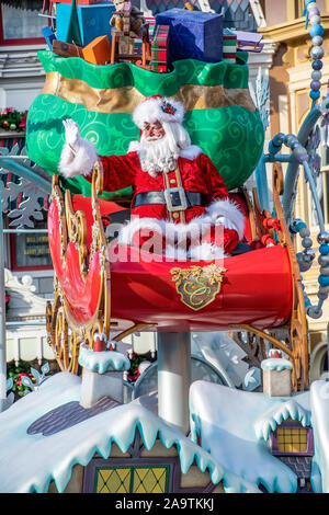 Father Christmas   character in the Christmastime Parade at Magic Kingdom Stock Photo