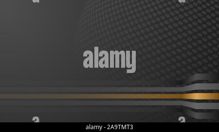 Futuristic abstract golden and gray line gradient with dot wave vector on dark gray background, technology concept for web, poster, card print design Stock Vector
