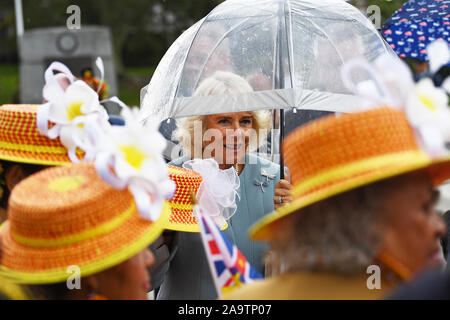 The Duchess of Cornwall attends a wreath laying ceremony at Mount Roskill War Memorial in Auckland, on the second day of the royal visit to New Zealand. Stock Photo