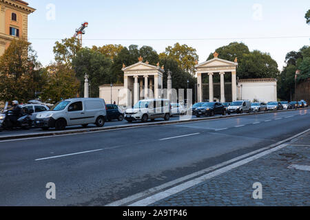 November 11,2019 The entrance to the park of Villa Borghese and Traffic block in the Road.Flaminio, Rome Italy. Stock Photo