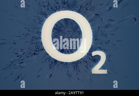 Logo O2 seen in Oxford Street, London, England, UK. Stock Photo