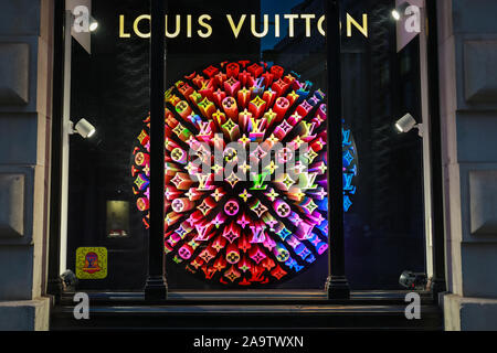 London, UK 16 Nov 2019. LV Louis Vuitton sign logo. LV is a famous high end fashion house manufacturer and luxury. Credit: Waldemar Sikora Stock Photo