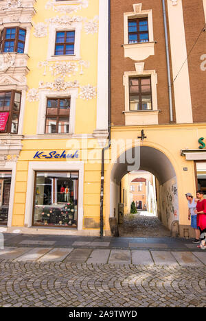 Bautzen, Germany - September 1, 2019: Exterior view of historic buildings in the old town of Bautzen in Upper Lusatia, Saxony, Germany Stock Photo