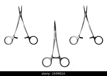 Surgical clamps on white background isolated. Suitable for any purprose use. Stock Photo