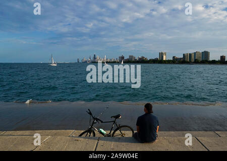 Lakeshore of Lake Michican at Montrose Harbor, Chicago, Illinois Stock Photo