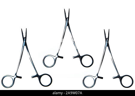 Surgical clamps on white background isolated. Suitable for any purprose use. Stock Photo