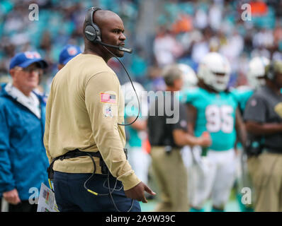 Miami Gardens, Florida, USA. 17th Nov, 2019. Miami Dolphins head coach Brian Flores during an NFL football game against the Buffalo Bills at the Hard Rock Stadium in Miami Gardens, Florida. Credit: Mario Houben/ZUMA Wire/Alamy Live News Stock Photo