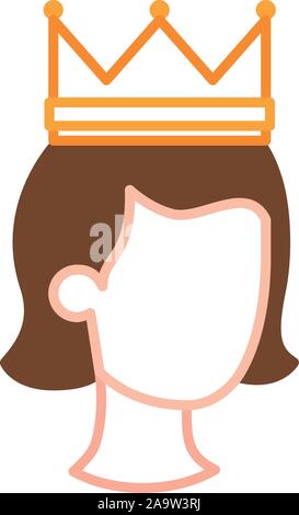 queen with crown fantasy line fill style vector illustration Stock Vector
