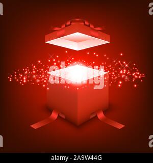 Open gift box with blue red light, festival and celebration, red box, christmas object Stock Vector