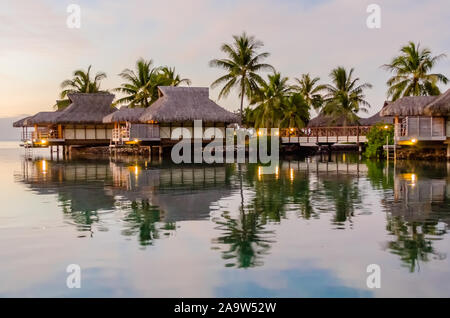 Overwater bungalows in Moorea, French Polynesia Stock Photo