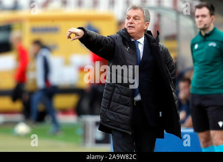 Belgrade. 17th Nov, 2019. Serbia's head coach Ljubisa Tumbakovic gestures during the group B match between Serbia and Ukraine at the UEFA Euro 2020 qualifier in Belgrade, Serbia on Nov. 17, 2019. Credit: Predrag Milosavljevic/Xinhua/Alamy Live News Stock Photo