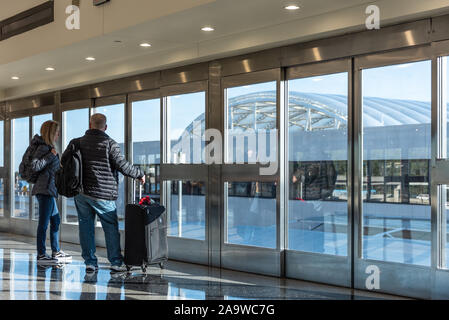 ATL SkyTrain at Hartsfield-Jackson Atlanta International Airport connects air travelers to car rentals, airport hotels, and a convention center. (USA) Stock Photo