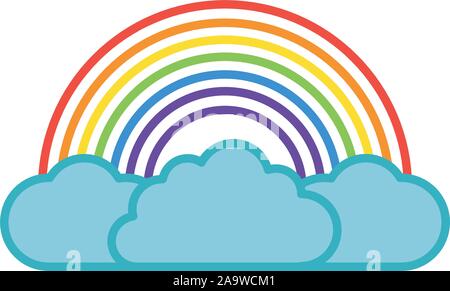 rainbow and clouds line and fill style icon vector illustration design ...