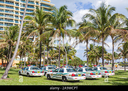 Miami Beach Florida,Lummus Park,police cars,FL100207145 Stock Photo