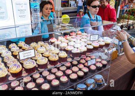 Miami Florida,Coral Gables,Carnaval on the Mile,Hispanic festival,cupcakes,dessert,display case sale,FL100307026 Stock Photo