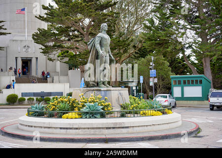 San Francisco, CA, USA - May 15, 2018: Columbus Monument on the observation deck square. Stock Photo