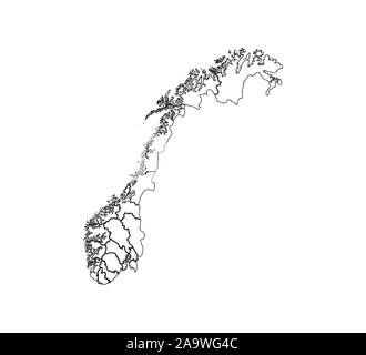 Norway vector country map outline. Black line on white background Stock ...