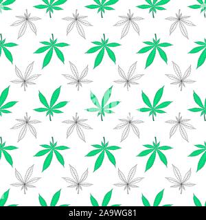 Cannabis seamless pattern on white background. Marijuana leaves pattern. vector illustration design. Stock Vector