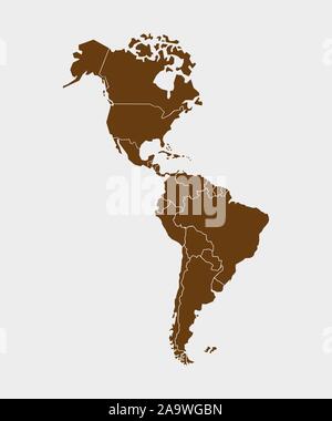 North, South America with country borders, vector illustration. Stock Vector